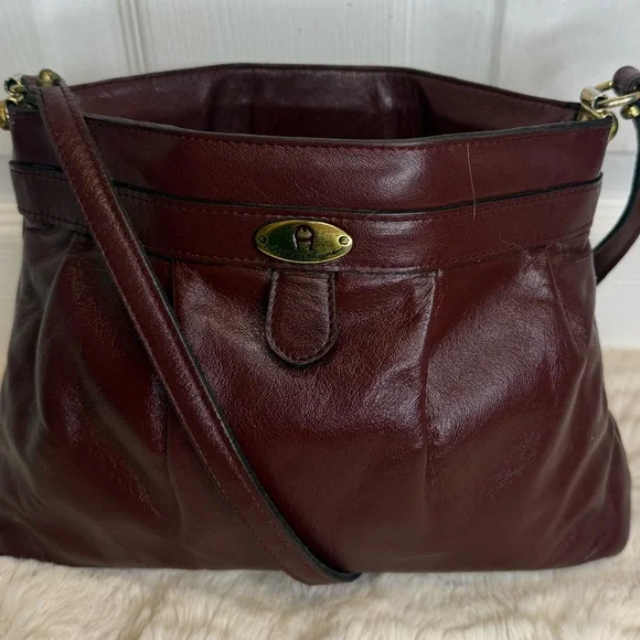 ETIENNE AIGNER SNAP FLEX-FRAME CLOSURE OXBLOOD BURGUNDY CORDOVAN CROSSBODY BAG - Picture 1 of 14